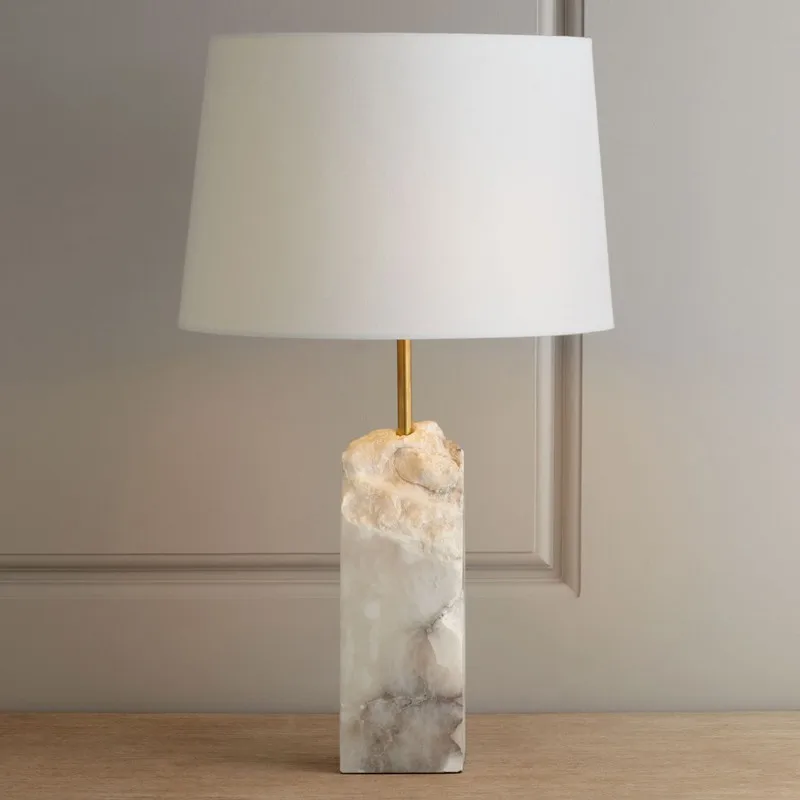 SH STONE Modern Italy New Design Table Light Luxury Hotel Lighting Marble White Backlit Onyx Table Lamp for Bedroom with Onyx Base