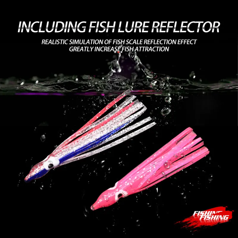 Custom Octopus Skirts Rigged Tracing Squid Skirt Fishing Lure Trolling Lure Saltwater Glow Soft Plastic Squid Bait