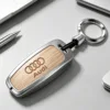 Étui à clés modèle B, chrome nacré, grain de bois beige, clip pratique