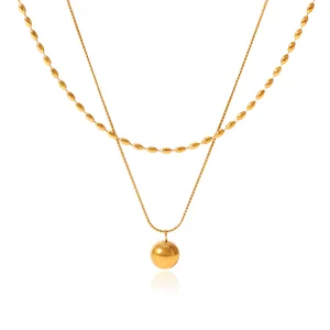MW 18K Gold Plated Tarnish Free Waterproof Double-layer Dainty Beads String Stackable Stainless Steel Women's Minimalist Chains