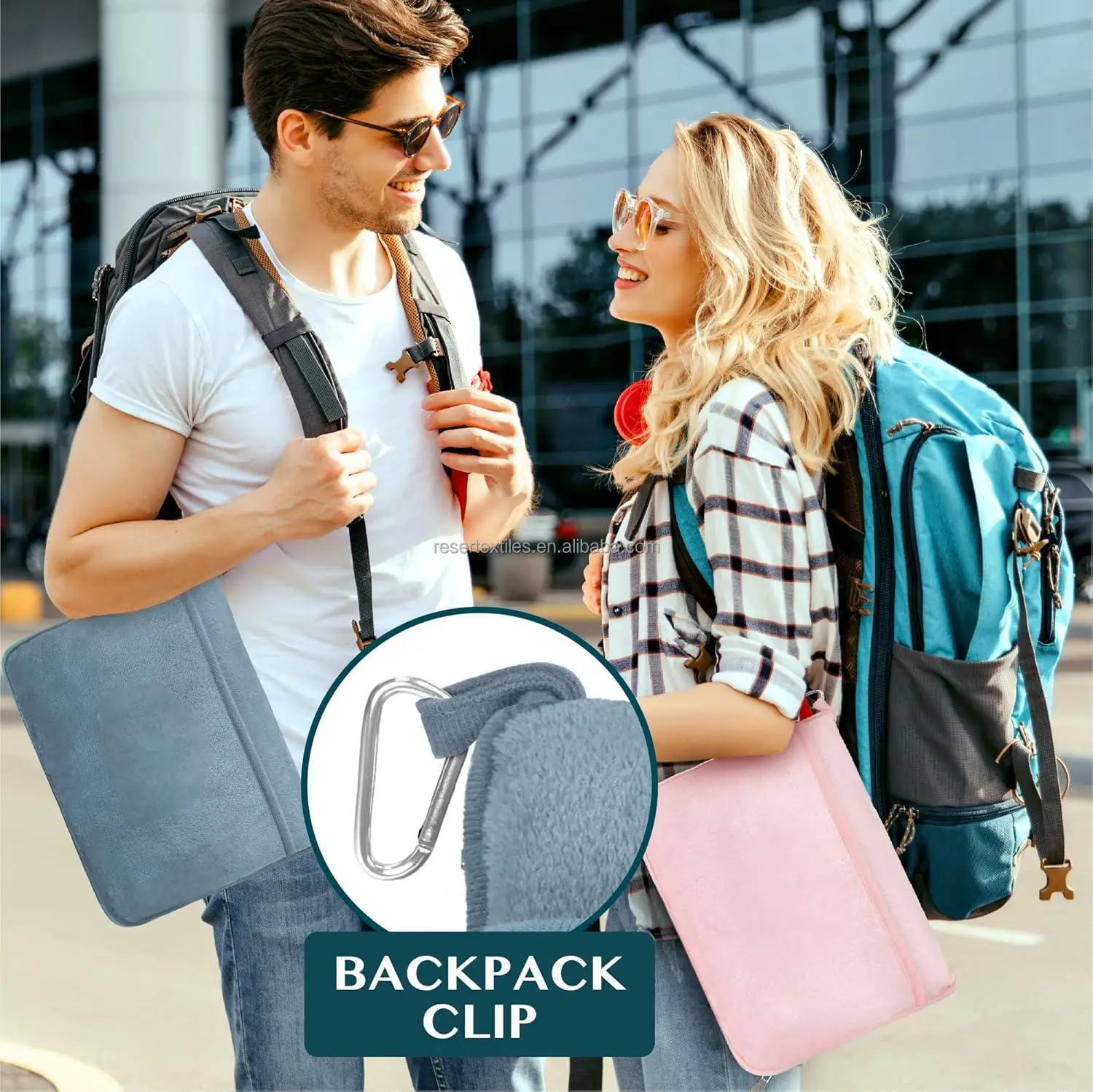 2-in-1 Premium Four Seasons Use 100% Polyester Hiking Camping Travel Blanket Pillow Logo Hand Luggage Belt Backpack Clip Perfect