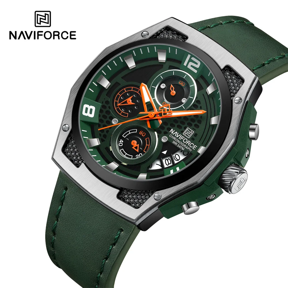 Strap Navy Force Montre NAVIFORCE 8051L SGNGN Green Leather Belt