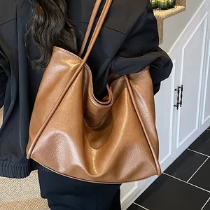 Tautumn Winter Large Capacity Soft Leather Shoulder Bag  Women's  Bag Large Capacity Pu Leather Tote Bag