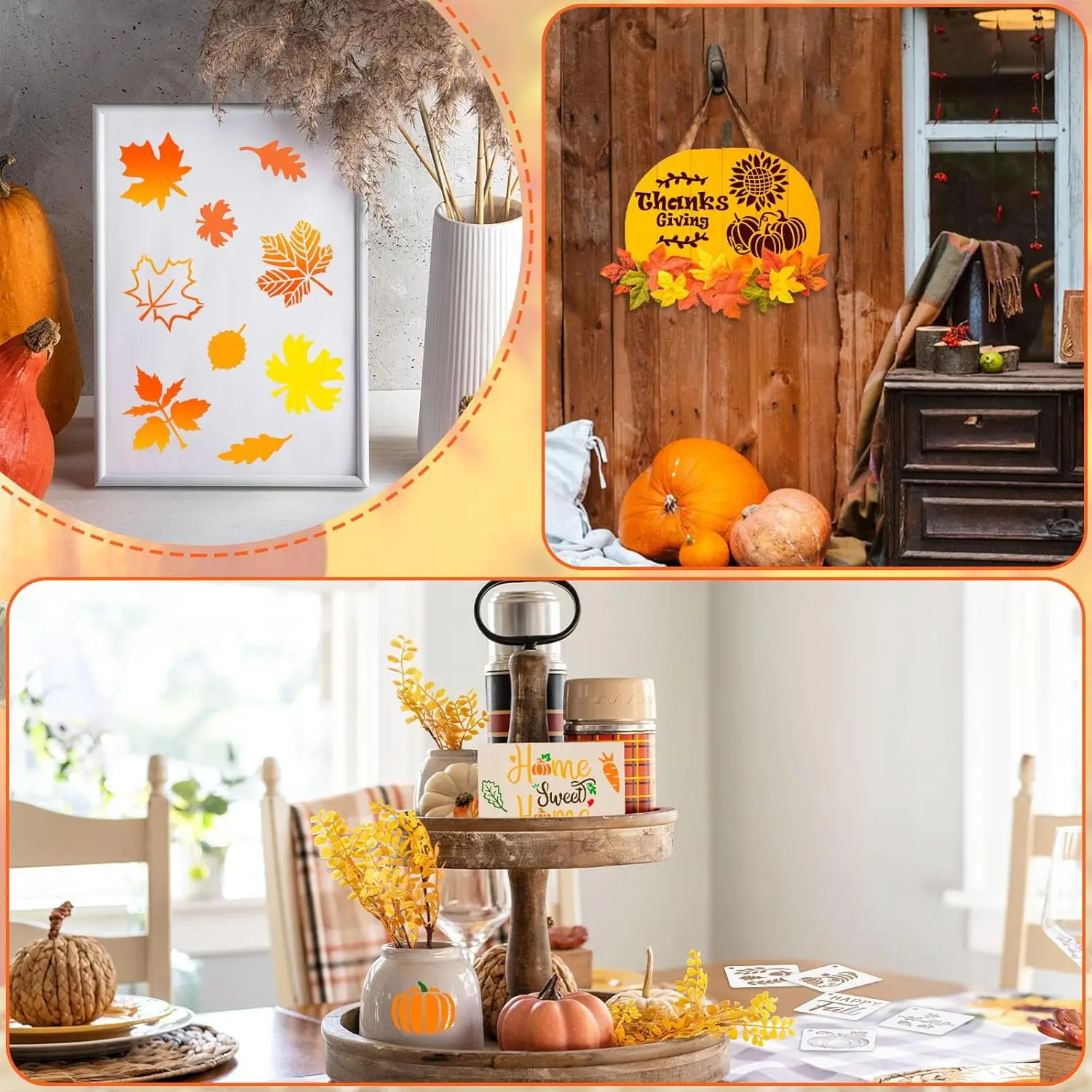 56 Pack Fall Thanksgiving Stencils Small 3 Inch White Designs for DIY Wood  Ornaments Fabrics Window Decorations for Painting, image size:1500x1500