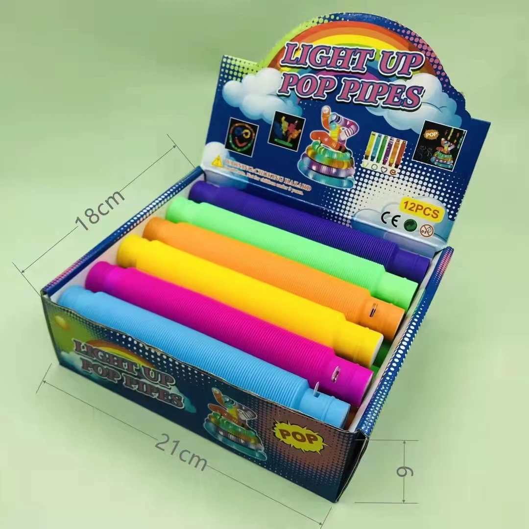 CHENQUE Light up LED Pop Tubes Party Favors Glow Sticks Birthday Sensory Fidget Toys for Kids Fine Motor Skills Toddler Toy