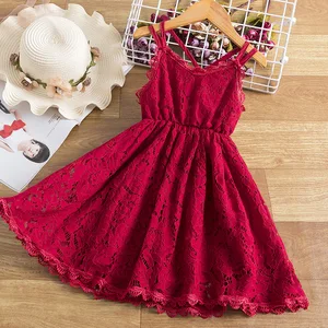 New Summer Casual Princess Embroidered Lace O-Neck Collar Solid Knee-length Eco-friendly ODM Dresses for Girls