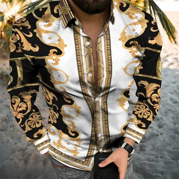 New Fashion Men's Long-sleeved Casual Shirts Custom Men 3D Print Long Sleeve shirt