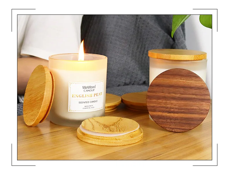 Wholesale Luxury Candle Container With Wooden Lids In Bulk Matte Empty