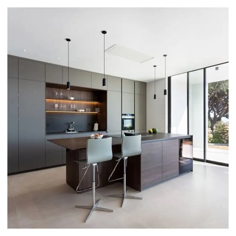 Grey Flat Design High Gloss Kitchen Cabinet Set Kitchen Cabinets