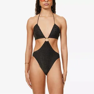 Bikini Swimsuit Manufacturer Women Custom Recycled Polyamide Blend Swimsuit Top Bandage Beachwear Sexy Bathing Suit 1pc Swimwear