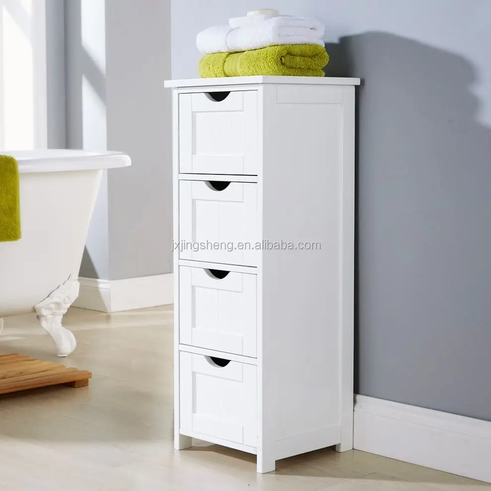Eco-friendly Solid Wood White MDF Bathroom Cabinet with 4 Drawers for