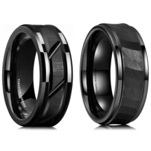 Wholesale Fashion Jewelry Black Plated PVD 8mm Tungsten Ring For Men rings Engagement Wedding Band Beveled Edge Comfort Fit