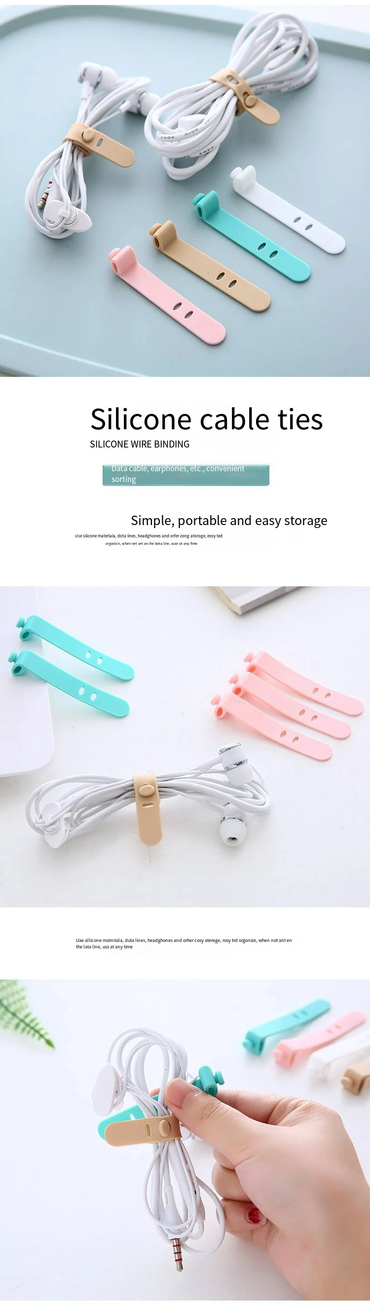 Anti-loss earphone storage silicone strap Strapping tape Cable organizer Clip collector cable organizer manufacture