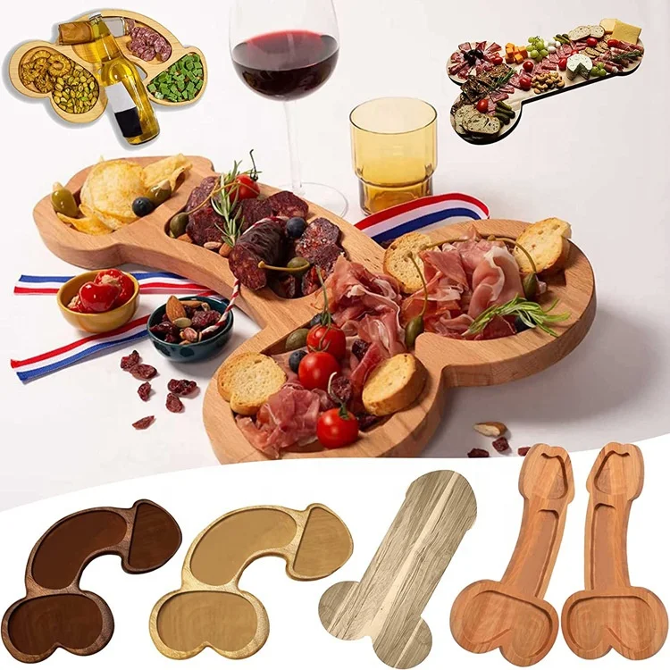Funny Aperitif Boards Wooden Platter Serving Tray for Crackers Fruit Meat Penis Shape Food Tray Women Bachelor Party Food Tray