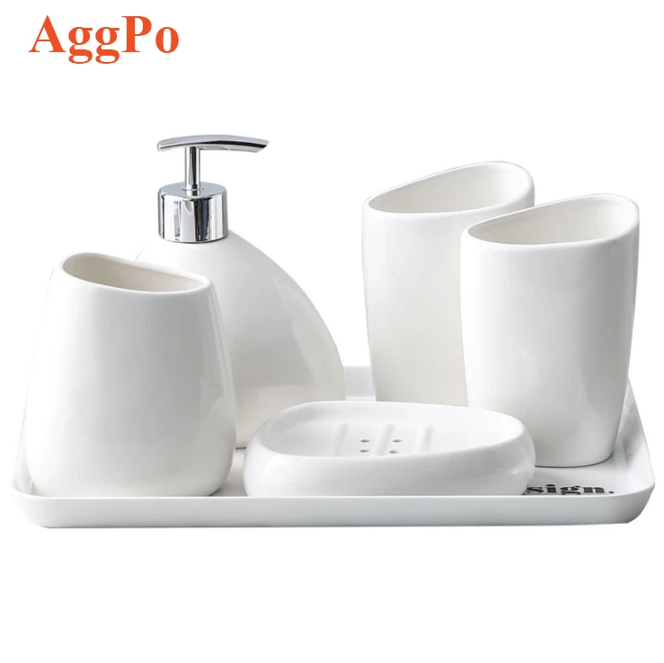 New 5pcs White Ceramic Bath Accessory Set Soap Dish Dispenser Toothbrush Holder 