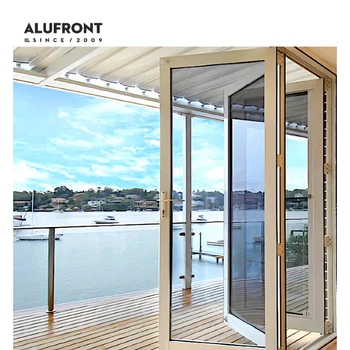 ALUFRONT Modern Excellent Quality Simple Double Tempered Glass Folding AS2047 Aluminum Windproof Folding Door for Patio Use