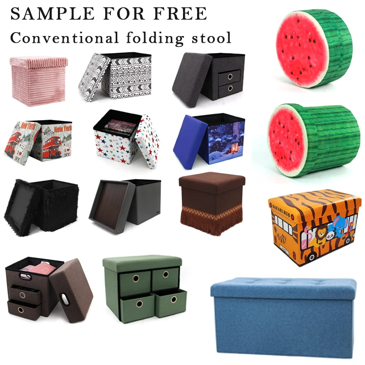 HStex 2020 Cartoon Storage Folding Ottoman Fabric Small Stool Easy Carry Children Stools with Animal Print