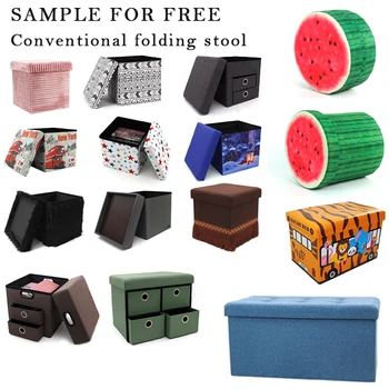 HStex 2020 Cartoon Storage Folding Ottoman Fabric Small Stool Easy Carry Children Stools with Animal Print