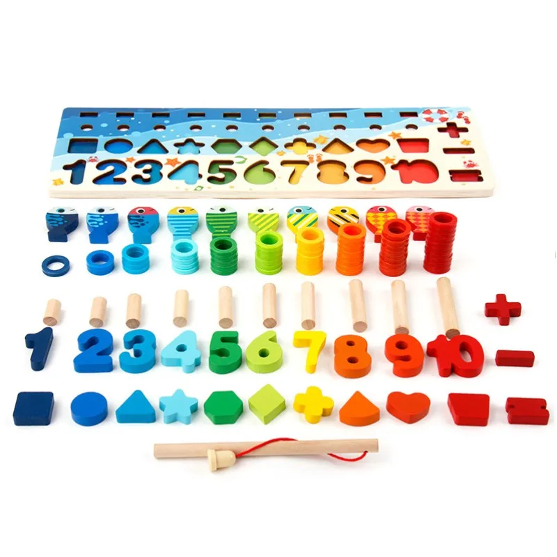 Лидер продаж, деревянная доска с цифрами «пять в одном», многофункциональное распознавание, рыболовное кольцо, детские развивающие Математические Игрушки