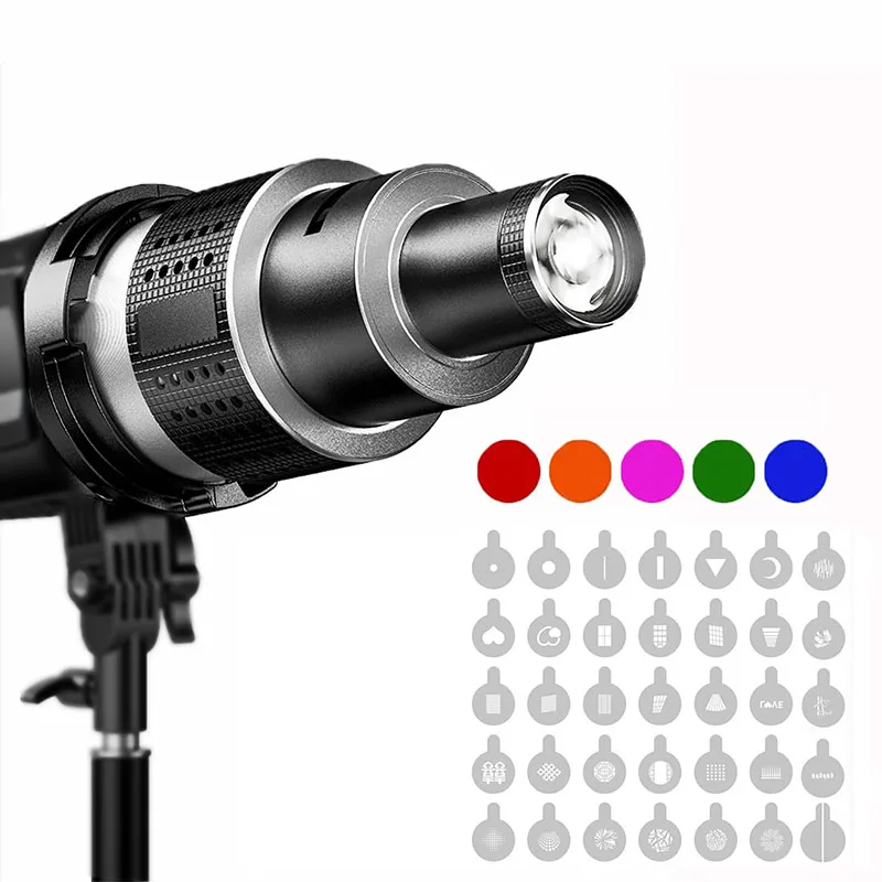 BEIYANG Bowens Mount Projektor-Snoot Kit – Mit 4 Farbfiltern & 20 Gobos, Für Blitz & Dauerlicht