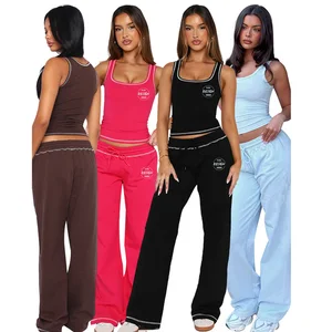 2026 New Women's Loose Solid Vest Fashion Casual Sports Wide Leg Pants Set Sport Gym Athletic Fitness Workout Gym Yoga Sets