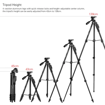 YUNTENG VCT-6808 Camera Tripod for Phone With 3 Phone Holders 4-Section Telescoping Tripod Ball Head Remote Controller product image