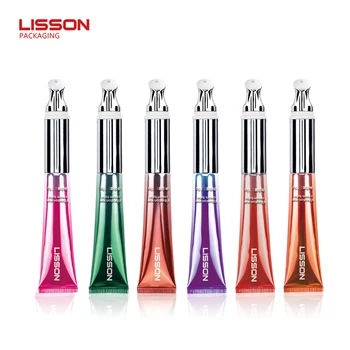 LISSON 15ml Skincare Vibration Eye Cream Tube Eye Serum Squeeze Massage Tube Packaging With Zinc Alloy Applicator