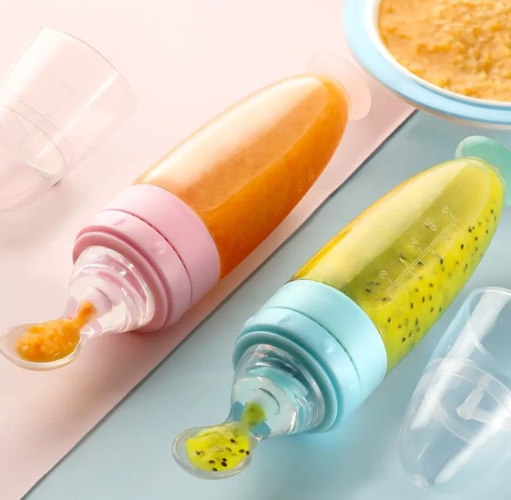 Bpa Free Silicone Baby Products Feeding Spoon Bottle Silicone Squeeze