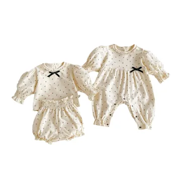 ins Korean spring and autumn baby long-sleeved cotton set for baby girls foreign print one-piece crawling suit