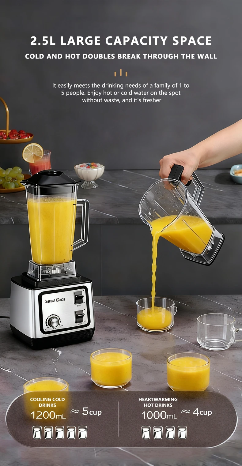Silver Crest Blender 1500W 2L Large Capacity Commercial With Mixer Grinder Heavy Duty Machine Portable Ice Smoothie Blenders