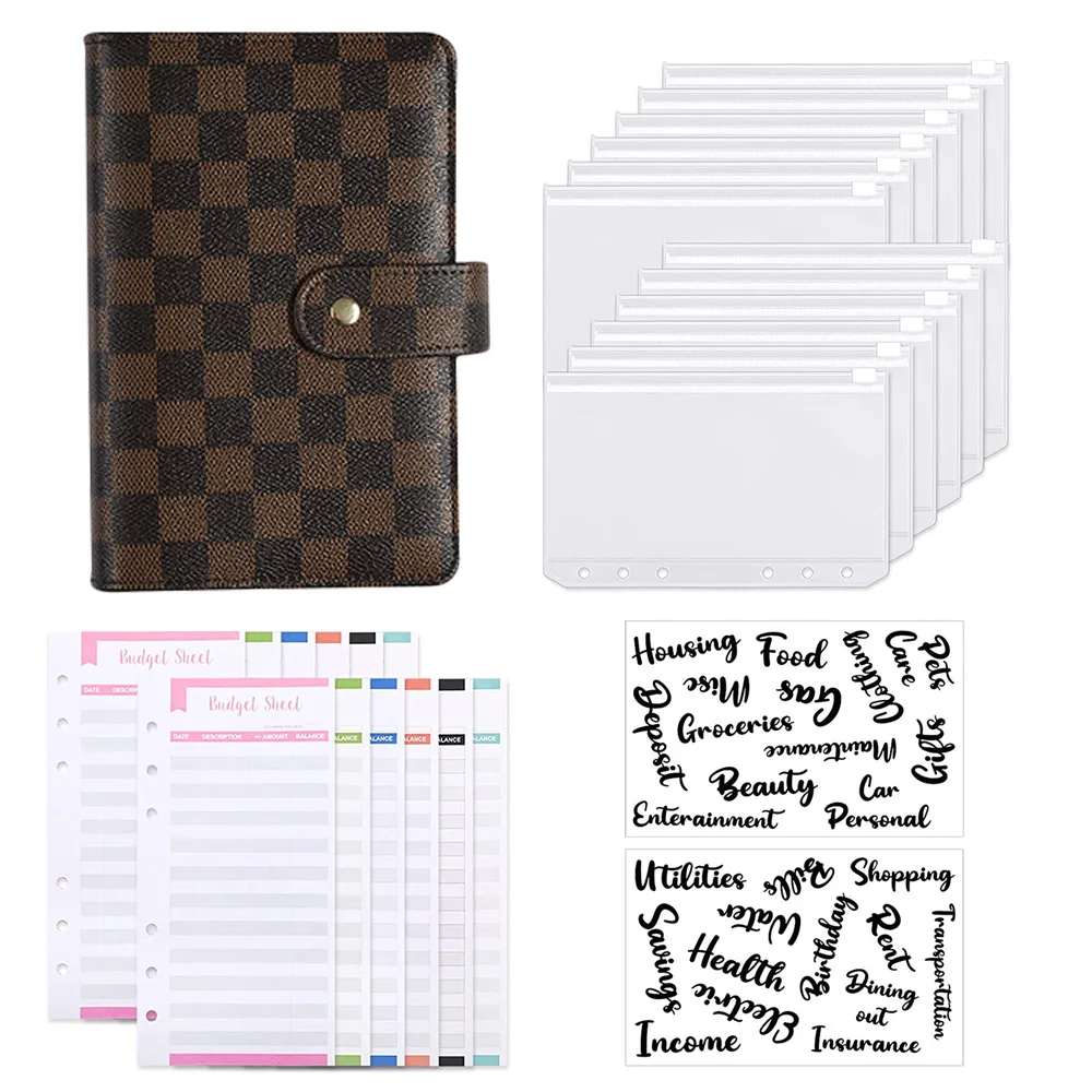 Source Custom A6 PU Leather Hardcover Checkered 6 Ring Budget Binder with  Cash Envelopes Budgeting Planner Wallet Binders on m.