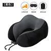 Black neck pillow + eye mask + earplugs + storage bag