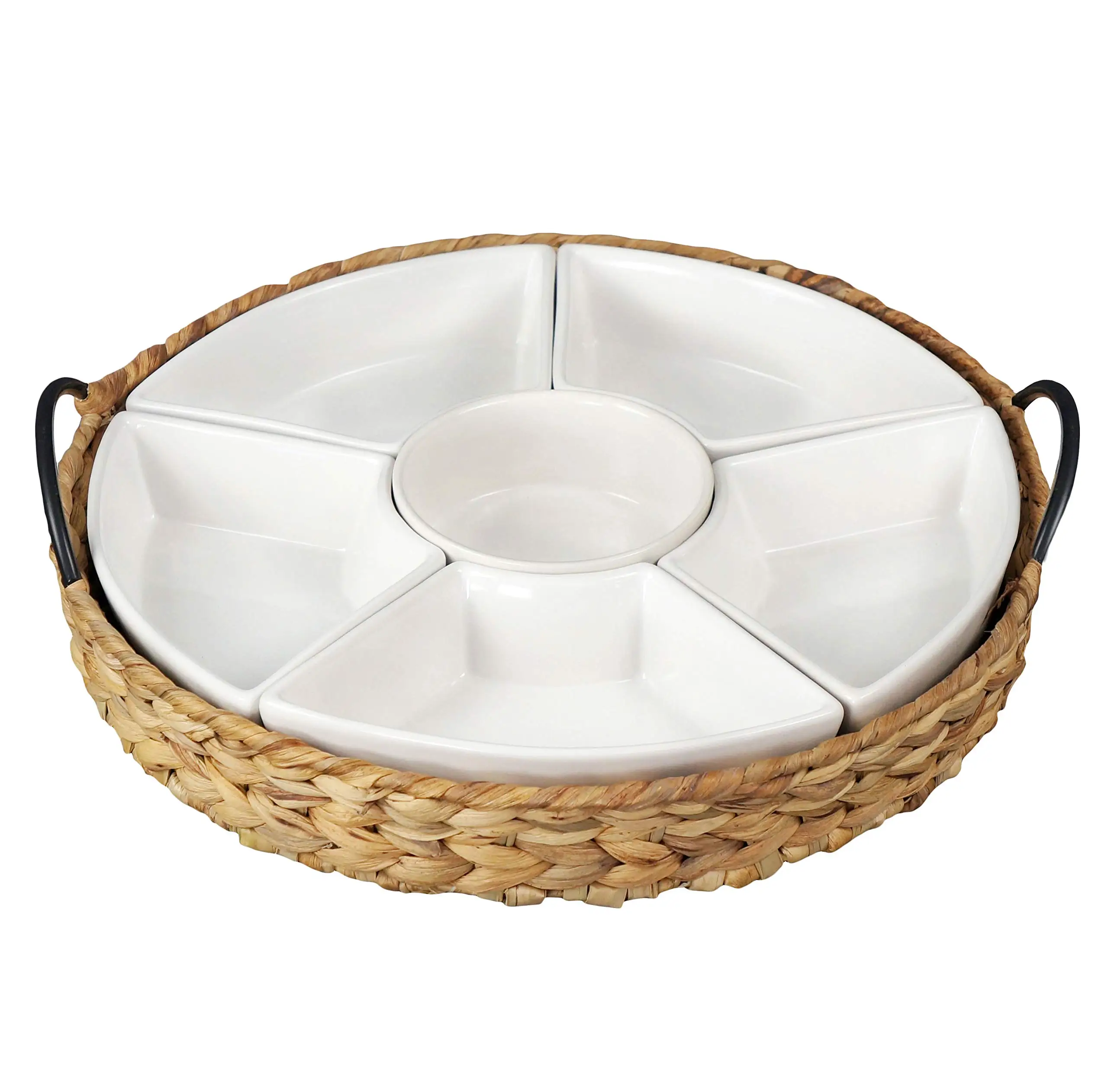 Ceramic Serving Dish Tray with Round Bamboo Pattern Customizable Logo Minimalist White Porcelain Tableware for Home Party Use