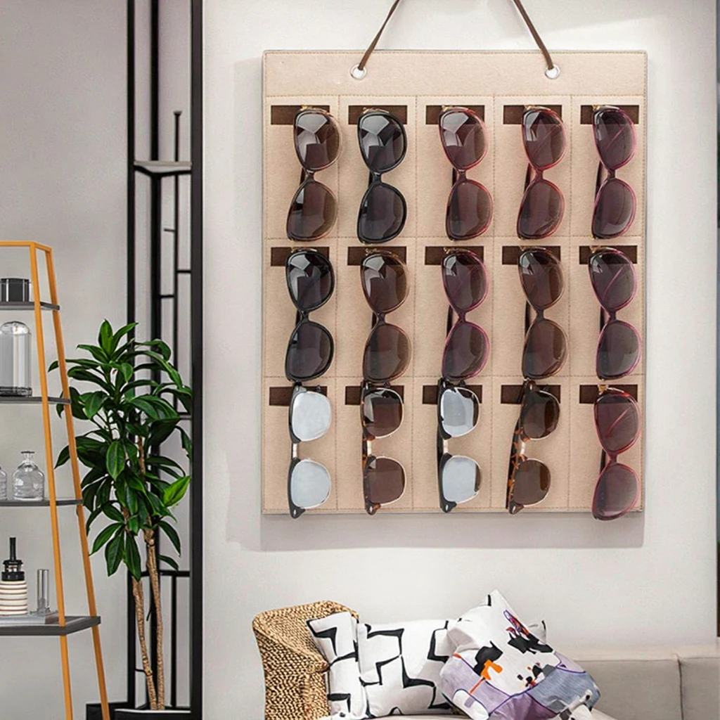 Sonnenbrillen Organizer Wandhalter - 16-Taschen Aufbewahrung Aus Filz (Schwarz)