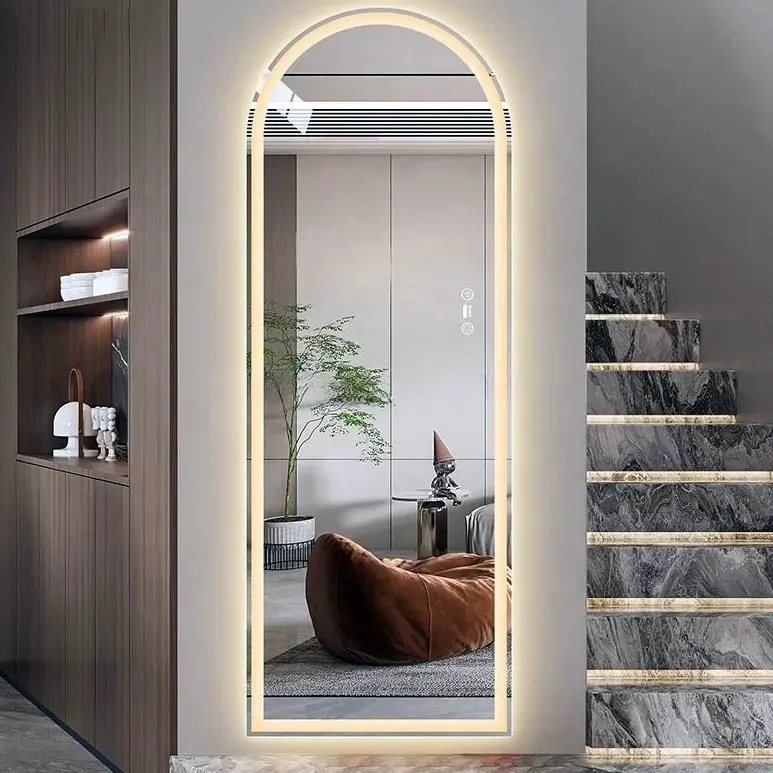 product arch touch sensor switch smart mirror metal frame anti fog led light bathroom wall mirror-6