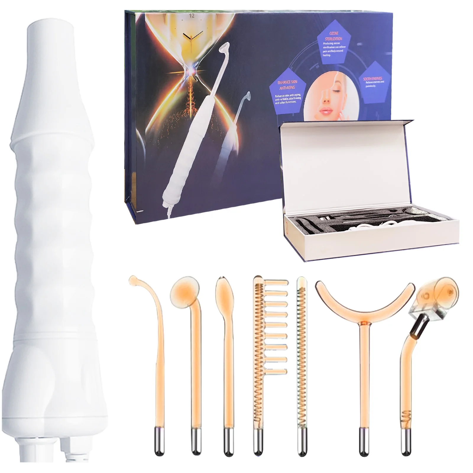 7 in 1 High Frequency Facial Electrotherapy Wand Machine Handheld Skin Care Therapeutic Stick