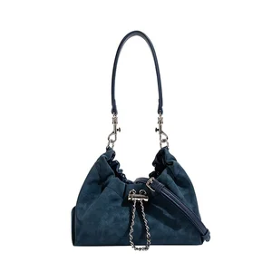 2026 Women's High-End Luxury Genuine Leather Drawstring Armpit Bag Single Shoulder Crossbody for Work New Autumn