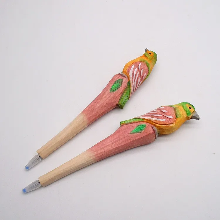 Ручка шариковая деревянная с гелевыми чернилами животное жираф свинка Сова птица волк овечка слон корова гиппопотама риноceros кролик резьба по дереву