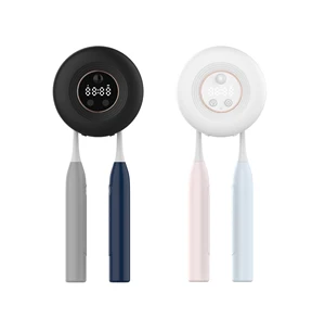 New Portable Wall-Mounted UV Toothbrush Sanitizing Box Couple Design with Night Light & Clock Function