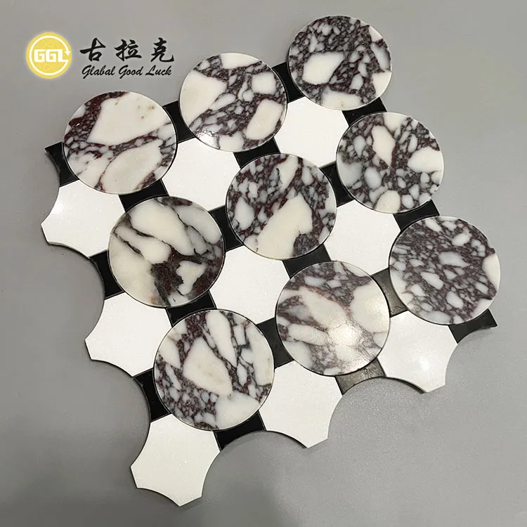 Luxury Design Water Jet White Stone Round Calacatta Viola Marble Mosaic Tile for Villa Hotel Decor supplier