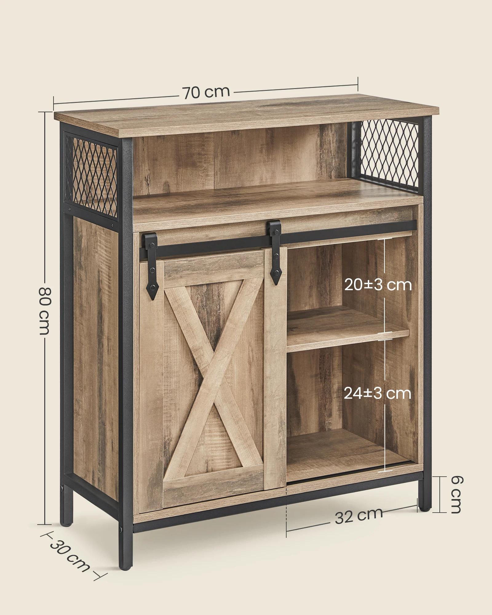 VASAGLE Kitchen Cupboard with Sliding Barn Door Multipurpose Sideboard Storage Cabinet with Adjustable Shelf