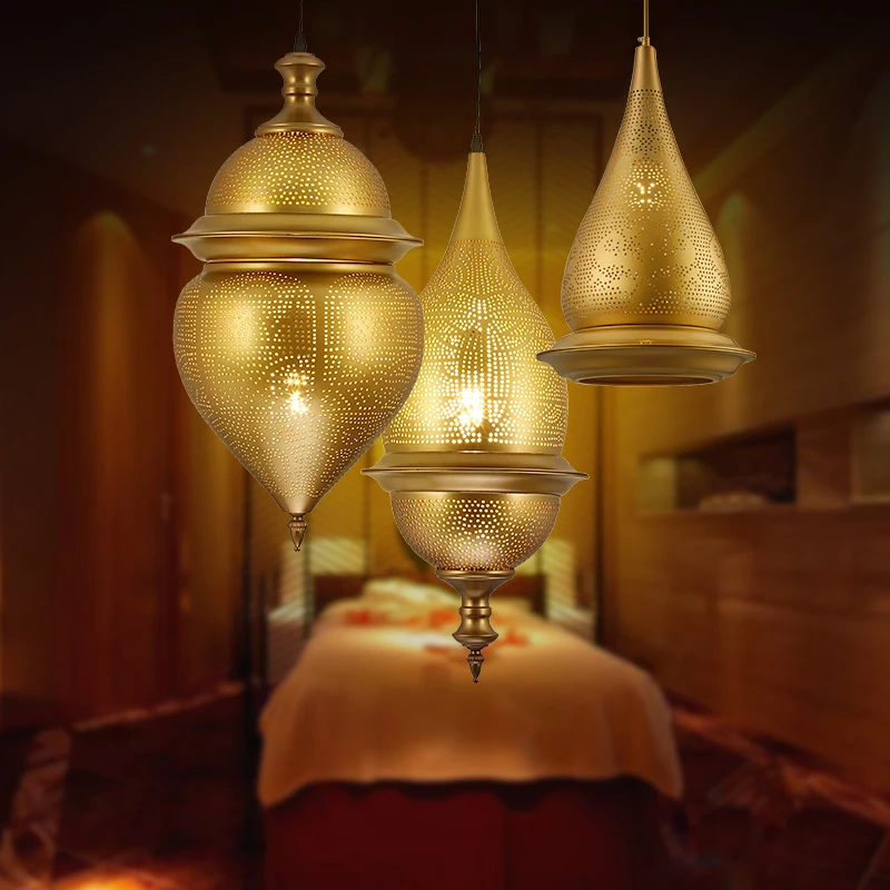 Lâmpada Pendente de Cobre Marroquina Retro Sudeste Asiática Xinjiang Restaurante Thai Clube Hotel Atmosfera Fácil de Pendurar Personalidad Art