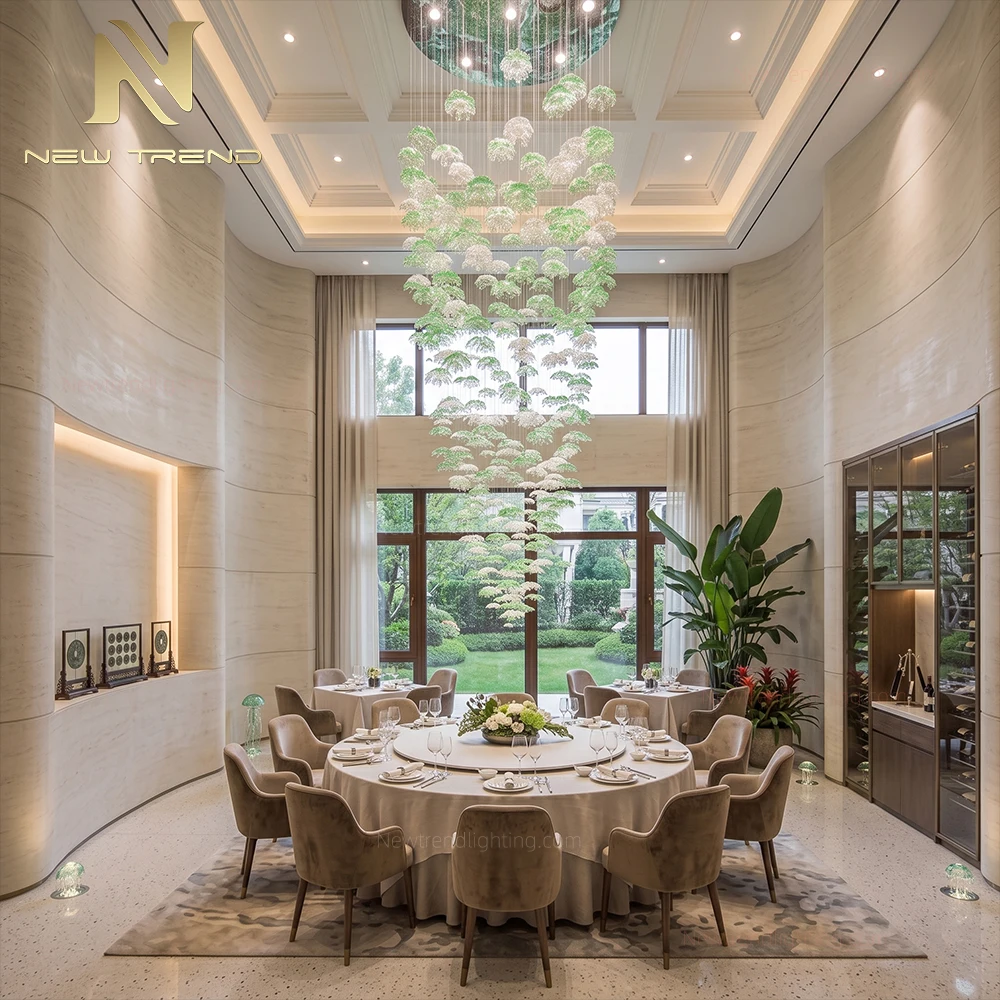โคมระย้าแก้วรูปทรงอินทรีย์หรูหรา รุ่น CPL-516 – ระบบให้แสง LED แบบกำหนดเองสำหรับบันไดและโถงทางเข้าวิลลา