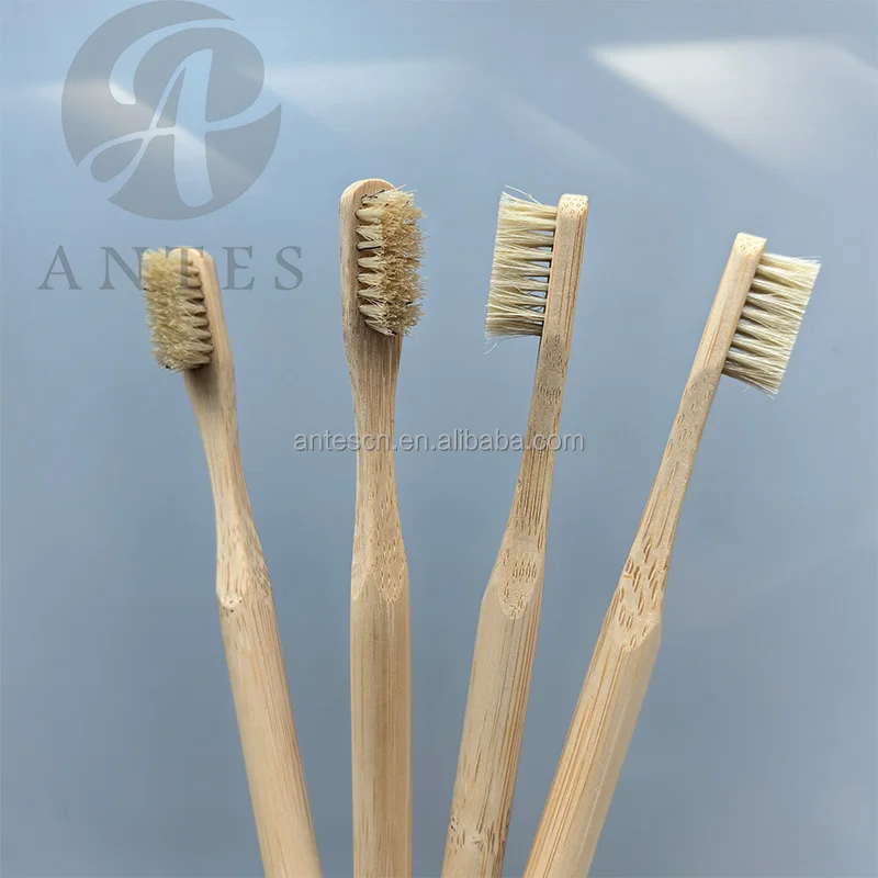 Natural Bristle Bamboo Toothbrush Round Handle Biodegradable Bamboo Boar Toothbrush with Custom Private logo