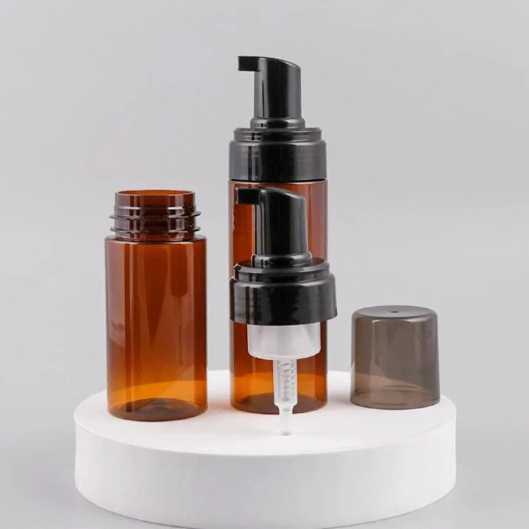 100ml 120ml 150ml 200ml Cute PET Plastic Airless Foam Container Amber Foamer Bottle with Black Pump