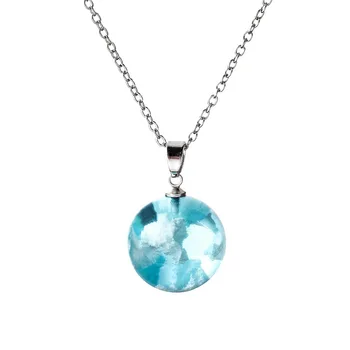 8230709 New Fashion Blue Sky and White Cloud Design Resin Silver Plated Plain Women's Daily Necklace