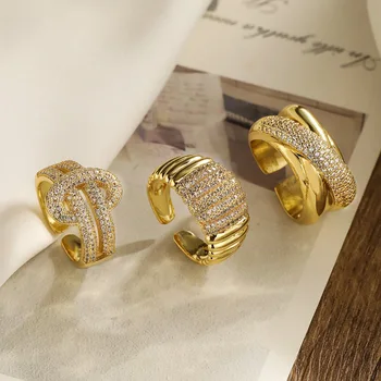 hot selling 18k gold plated copper material zircon rhinestone adjustable size rings for women girls daily work and party