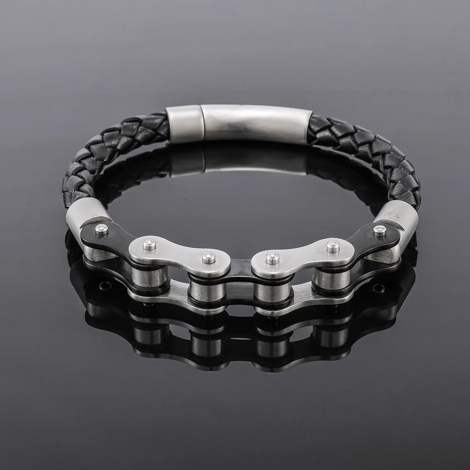 Wholesale Simply Style Men's Stainless Steel Bracelet Fashion Leather Bike Chain