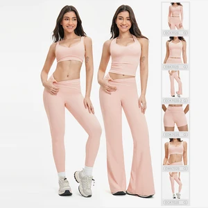 New Custom Logo Workout Gym Sports Bra and Leggings Flared Pants Activewear 6 Pieces Women Yoga Sets