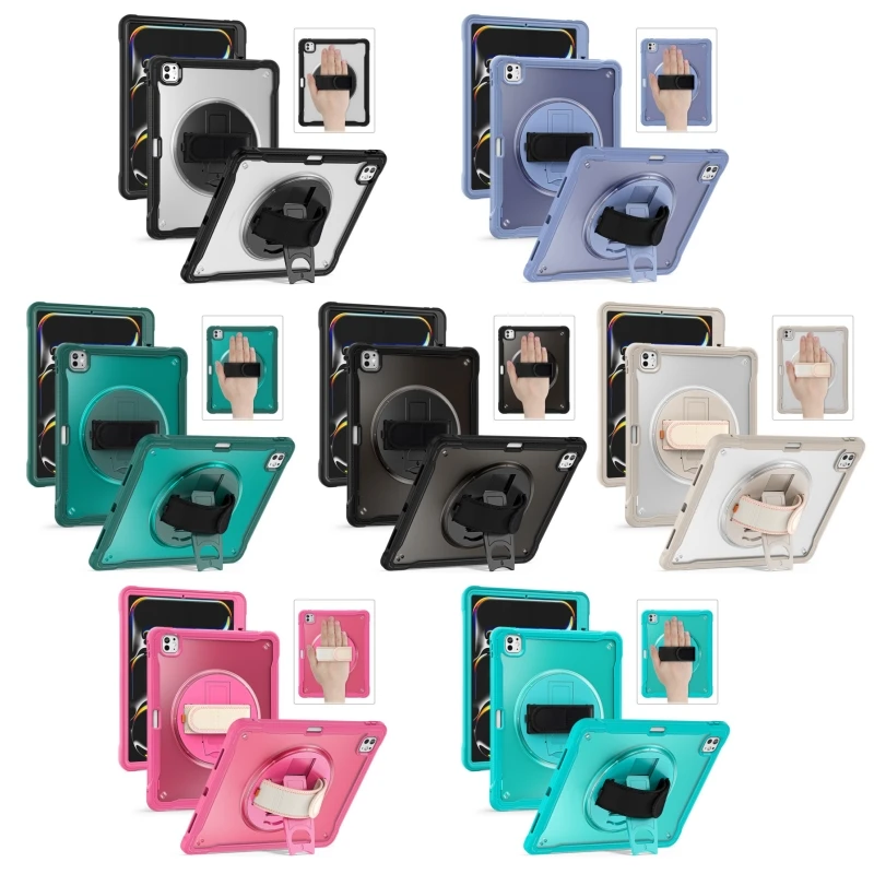 product for ipad pro 13 2025  2024 case stand pctpusilicone  anti fall stable stand with rotating hand strap double layer design-2
